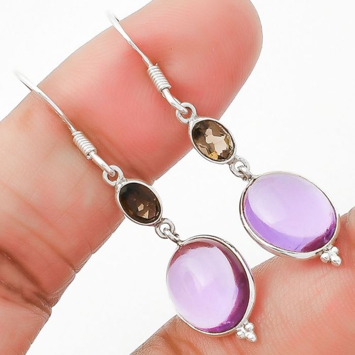 Amethyst Cab - Brazil & Smoky Quartz Earrings SDE63465 E-1006, 10x12 mm