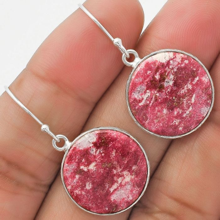 Natural Pink Thulite - Norway Earrings SDE63842 E-1001, 18x18 mm