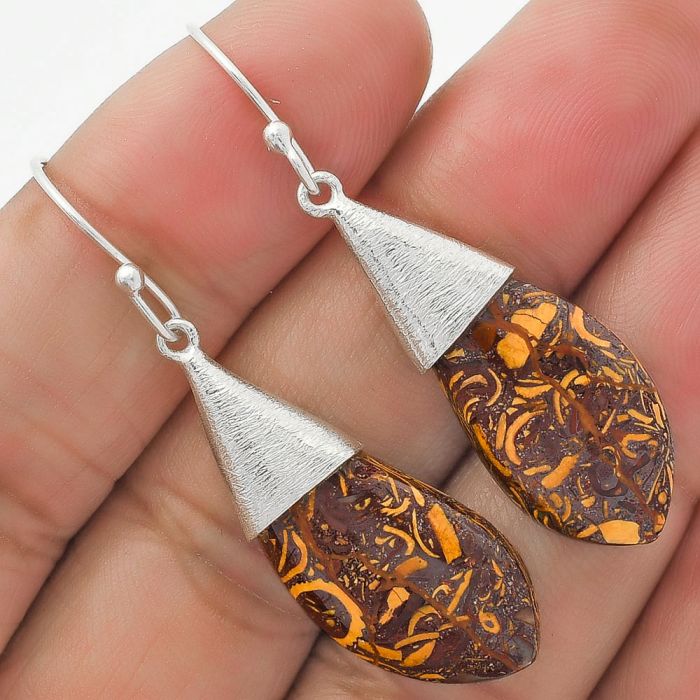 Natural Coquina Fossil Jasper - India Earrings SDE63897 E-1083, 13x23 mm