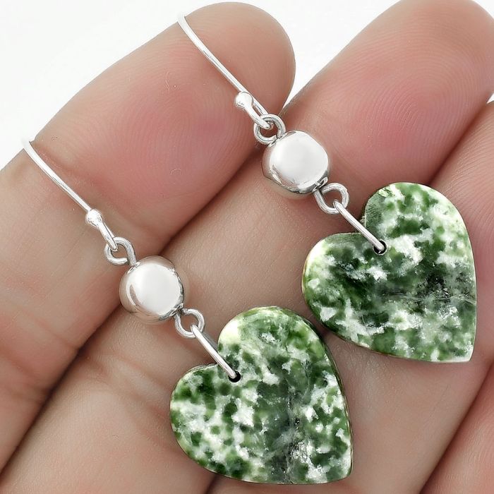 Valentine Gift Heart Natural Dioptase Earrings SDE64516 E-1031, 18x19 mm