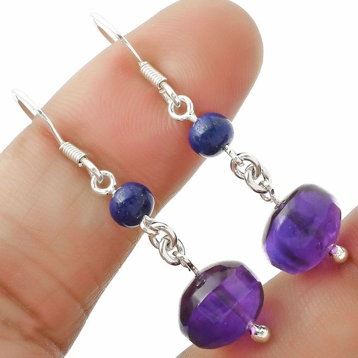 Natural African Amethyst & Lapis Earrings SDE64803 E-1009, 10x10 mm