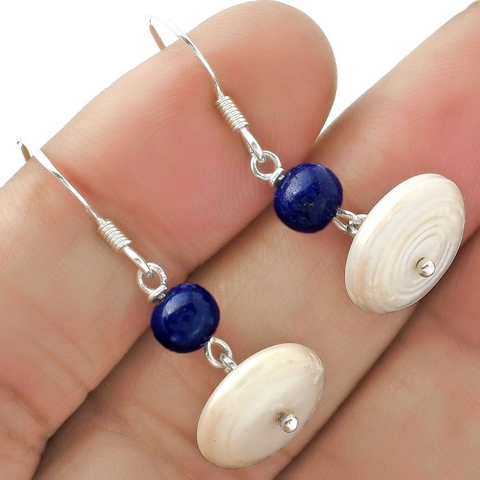 Natural Fresh Water Pearl & Lapis Earrings SDE64812 E-1009, 13x13 mm