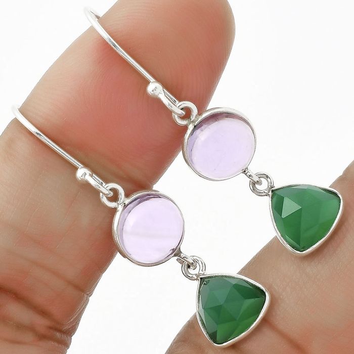 Amethyst Cab - Brazil & Green Onyx Earrings SDE64954 E-1006, 8x8 mm