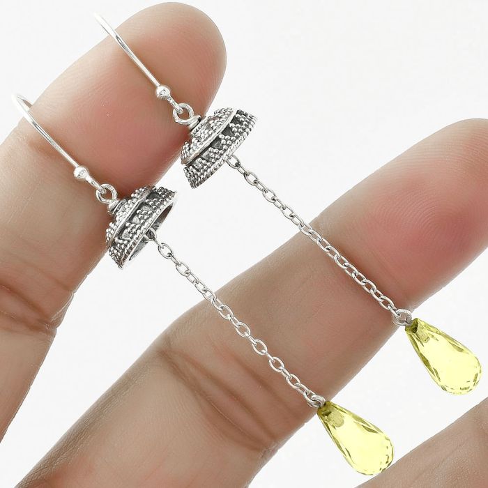 Natural Lemon Quartz Briolette Drop Earrings SDE65001 E-1025, 6x12 mm