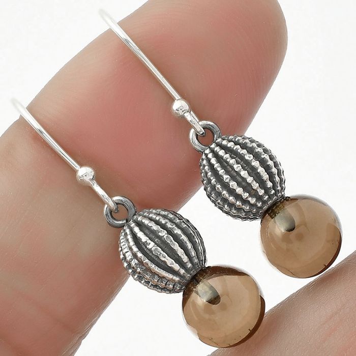 Natural Smoky Quartz Ball - Brazil Earrings SDE65024 E-1026, 8x8 mm