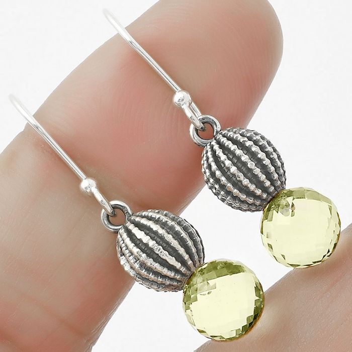 Natural Lemon Quartz Briolette Ball Earrings SDE65026 E-1026, 8x8 mm