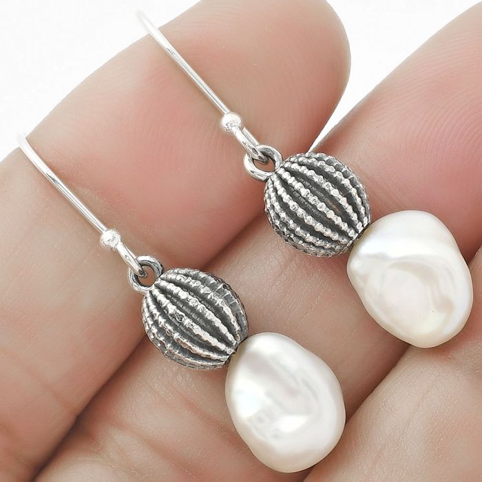 Natural Fresh Water Biwa Pearl Earrings SDE65041 E-1026, 9x11 mm