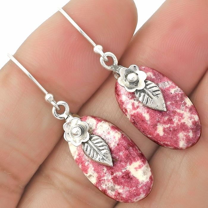 Natural Pink Thulite - Norway Earrings SDE65047 E-1137, 12x20 mm