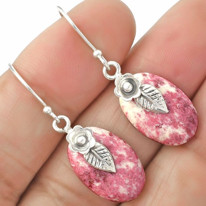 Natural Pink Thulite - Norway Earrings SDE65053 E-1137, 12x18 mm