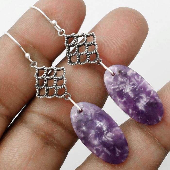 Natural Purple Lepidolite Earrings SDE65104 E-1235, 13x25 mm