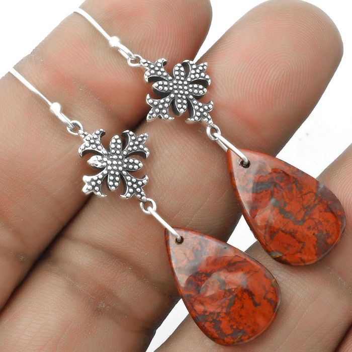 Natural Red Brecciated Jasper Earrings SDE65227 E-1235, 13x21 mm