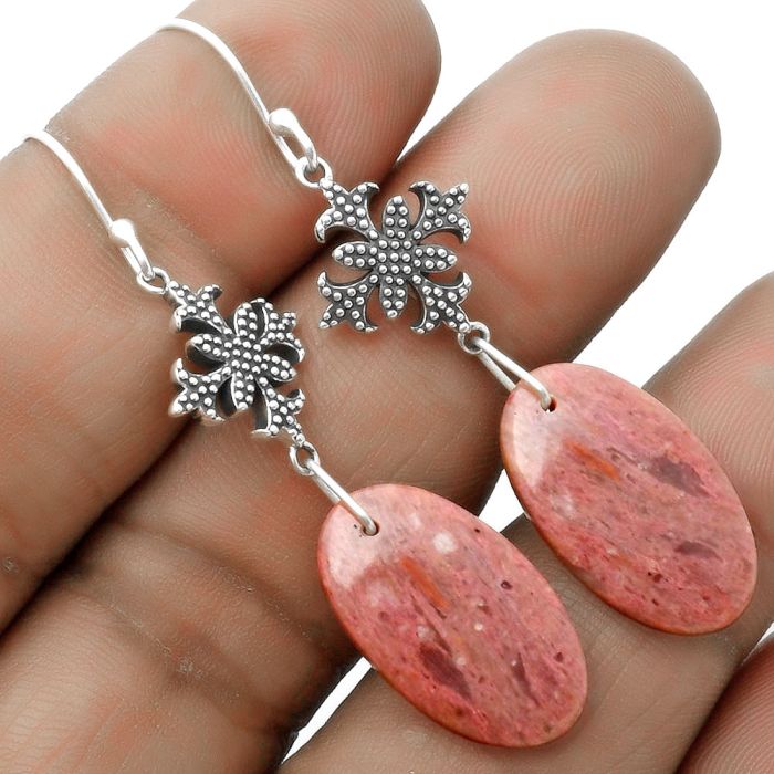 Natural Pink Tulip Quartz Earrings SDE65231 E-1235, 13x22 mm