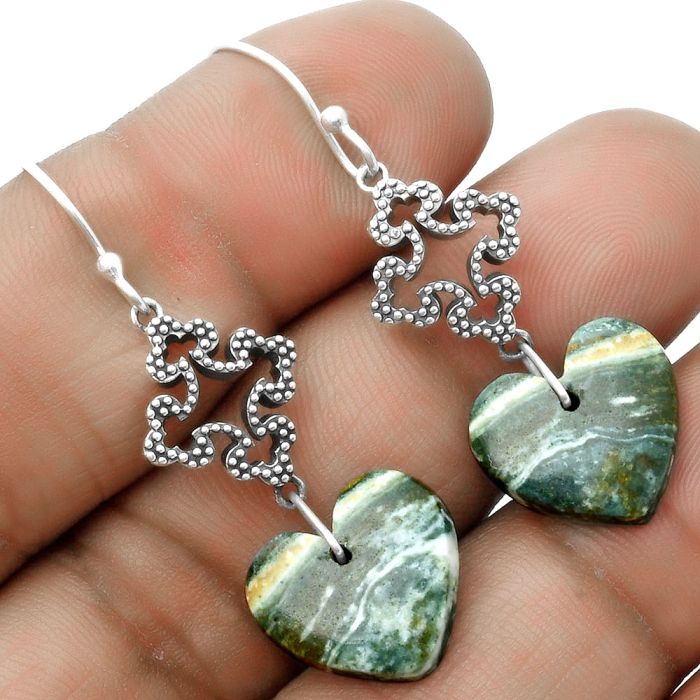 Valentine Gift Heart Natural Larsonite Jasper Earrings SDE65284 E-1235, 15x15 mm