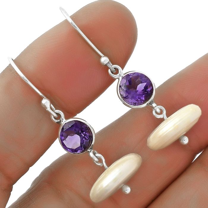 Natural Fresh Water Pearl & Amethyst Earrings SDE65579 E-1012, 13x13 mm