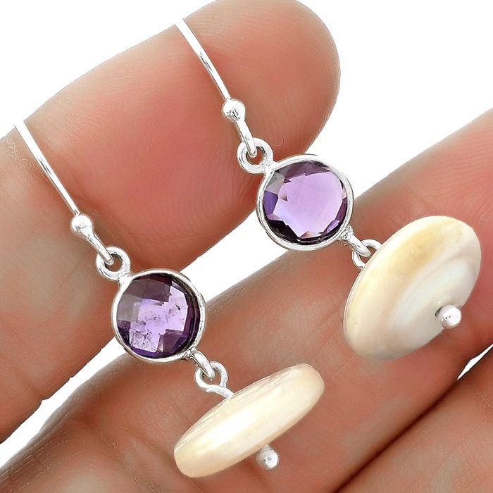 Natural Fresh Water Pearl & Amethyst Earrings SDE65581 E-1012, 14x14 mm