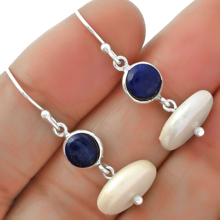 Natural Fresh Water Pearl & Lapis Earrings SDE65598 E-1012, 13x13 mm