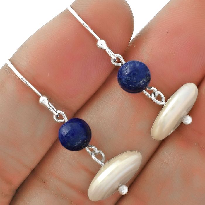 Natural Fresh Water Pearl & Lapis Earrings SDE65606 E-1009, 14x14 mm