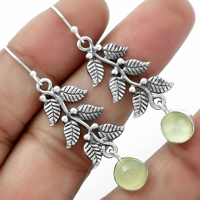 Leaves - Natural Prehnite Earrings SDE65770 E-1228, 8x8 mm