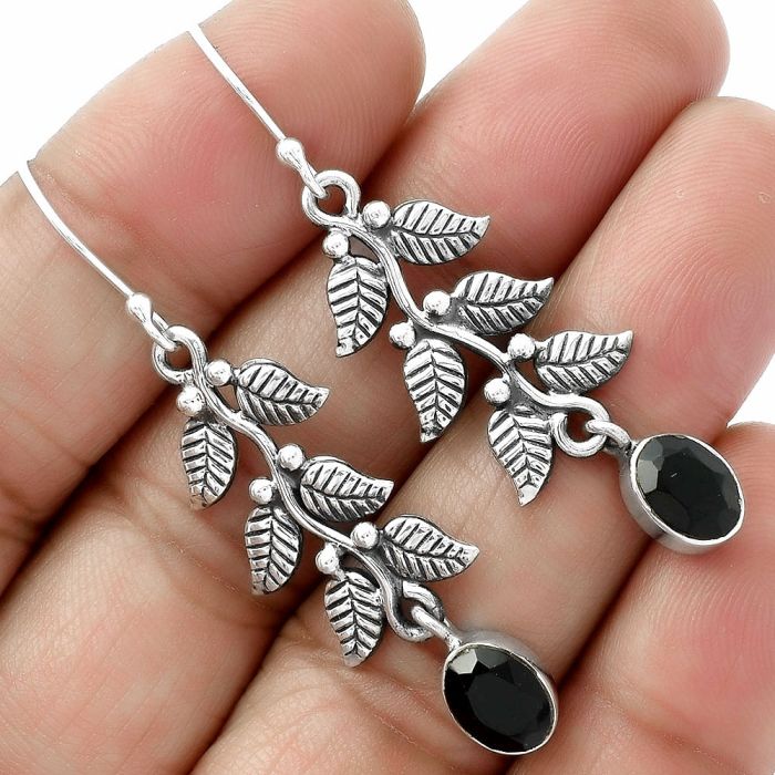 Leaves - Natural Black Onyx - Brazil Earrings SDE65782 E-1228, 6x8 mm