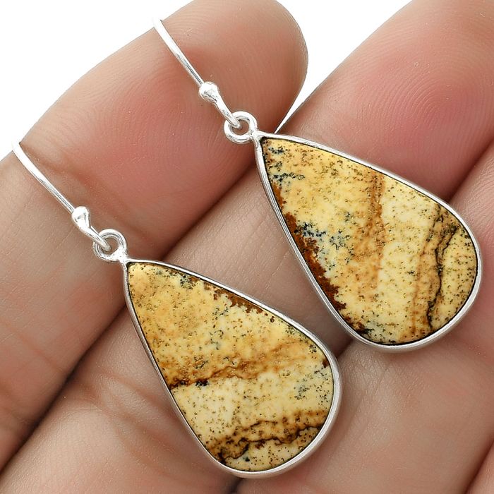 Natural Picture Jasper Earrings SDE65926 E-1001, 14x23 mm