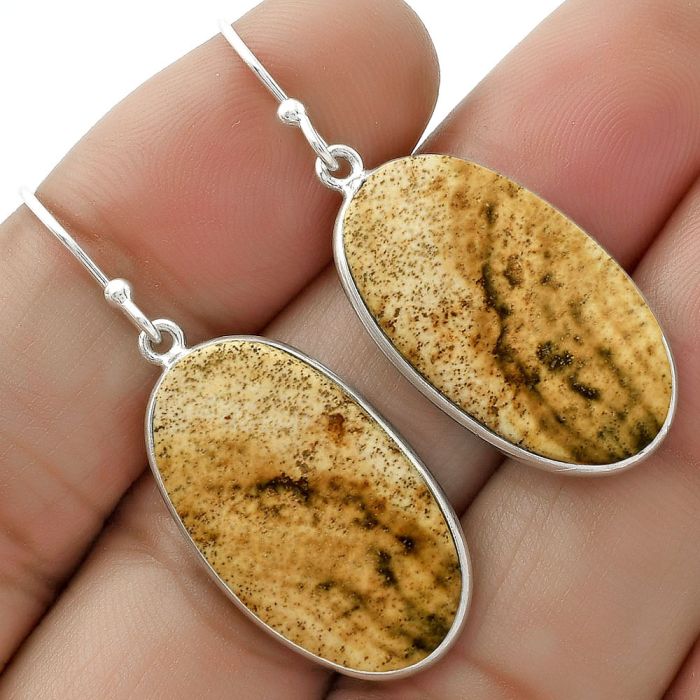 Natural Picture Jasper Earrings SDE65934 E-1001, 14x24 mm