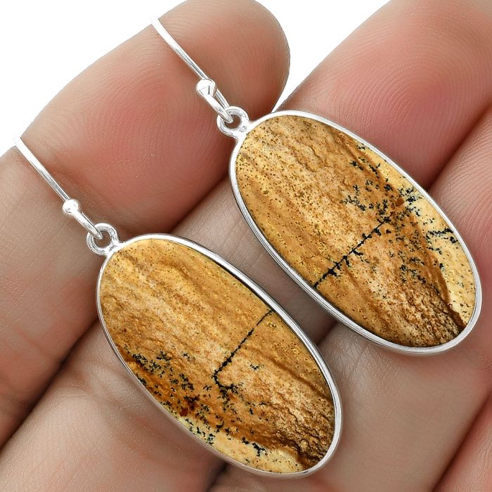 Natural Picture Jasper Earrings SDE65944 E-1001, 14x37 mm