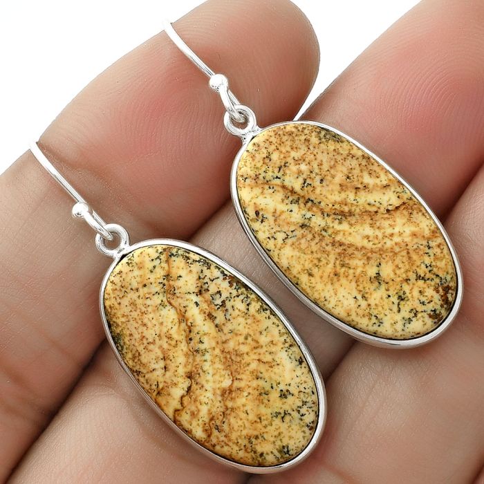 Natural Picture Jasper Earrings SDE66016 E-1001, 14x24 mm