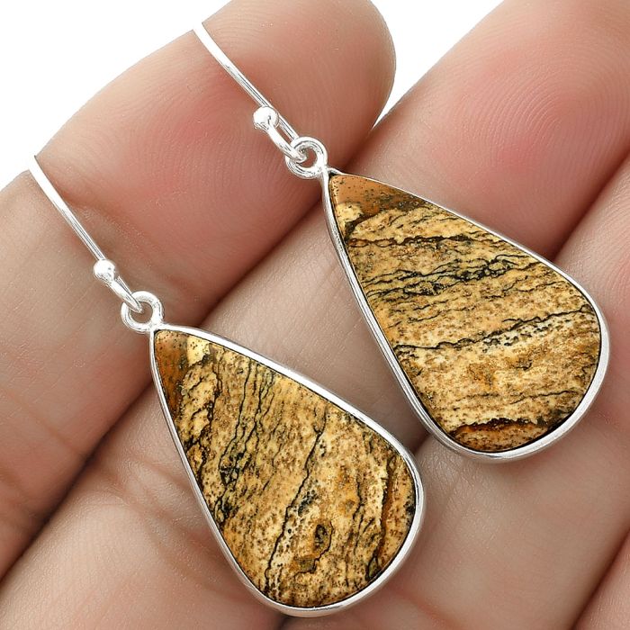 Natural Picture Jasper Earrings SDE66024 E-1001, 14x24 mm