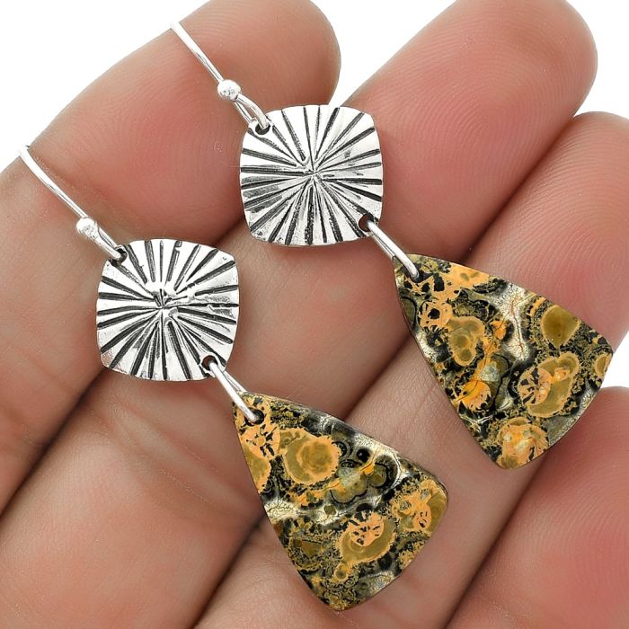 Natural Leopard Skin Jasper Earrings SDE66280 E-1094, 14x21 mm