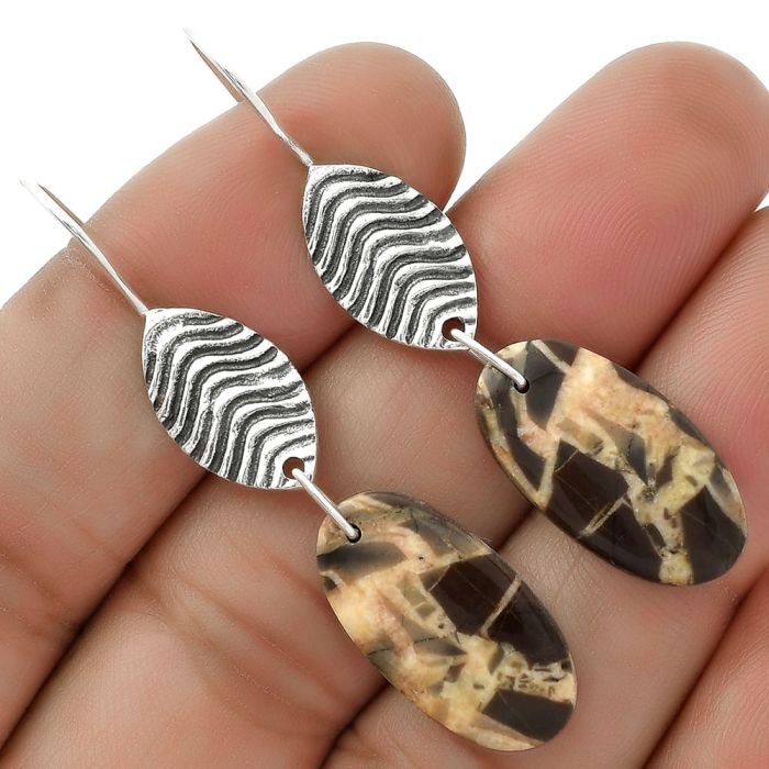 Natural Coffee Zebra Jasper Earrings SDE66328 E-1203, 11x21 mm