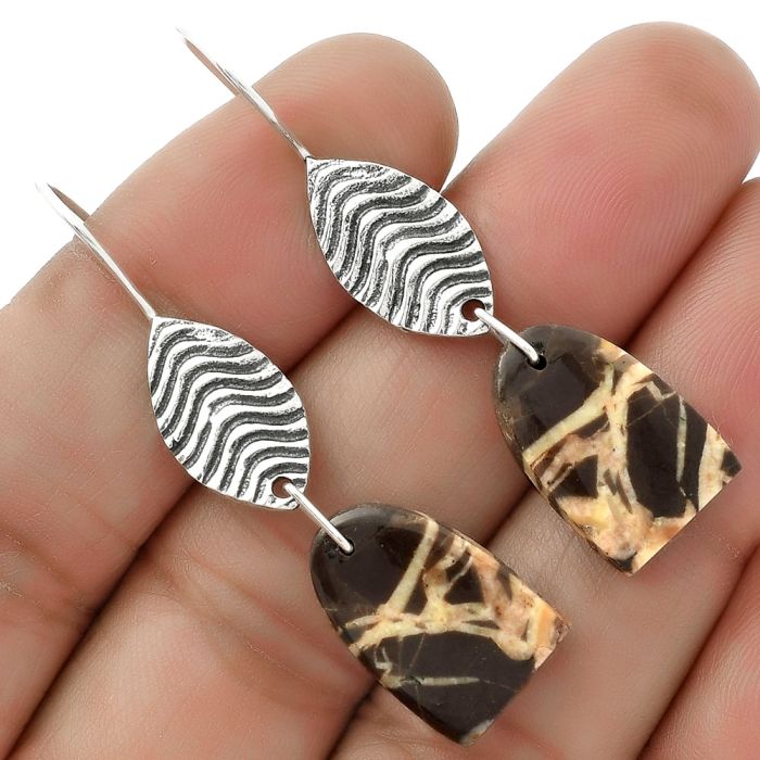 Natural Coffee Zebra Jasper Earrings SDE66340 E-1203, 11x17 mm