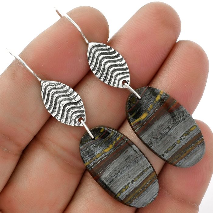 Natural Iron Tiger Eye Earrings SDE66341 E-1203, 15x27 mm