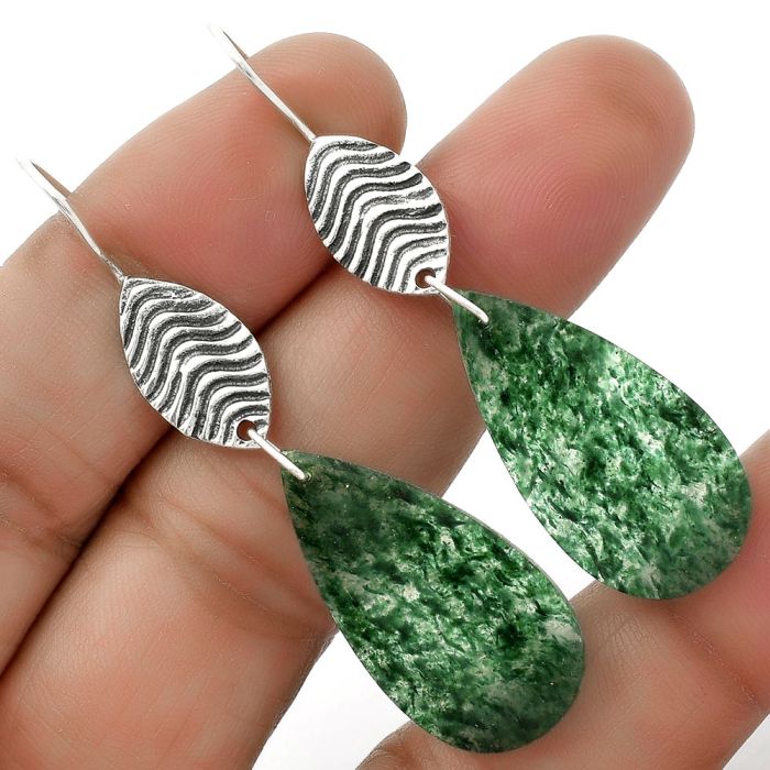 Natural Green Aventurine Earrings SDE66352 E-1203, 15x29 mm