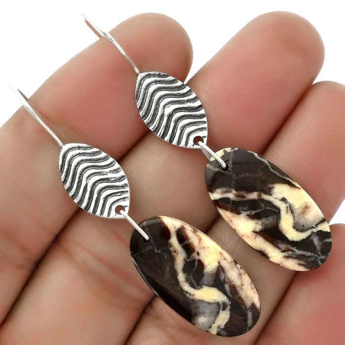 Natural Coffee Zebra Jasper Earrings SDE66362 E-1203, 12x24 mm