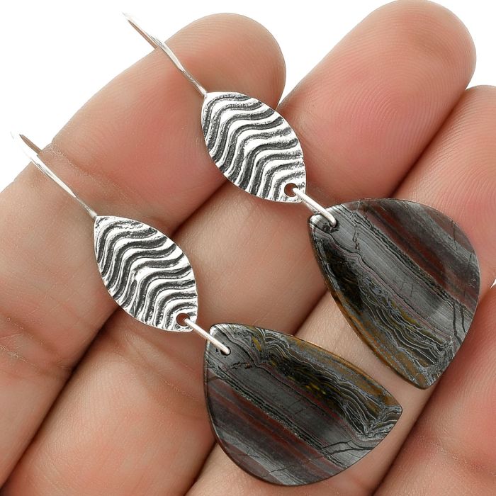 Natural Iron Tiger Eye Earrings SDE66368 E-1203, 14x23 mm