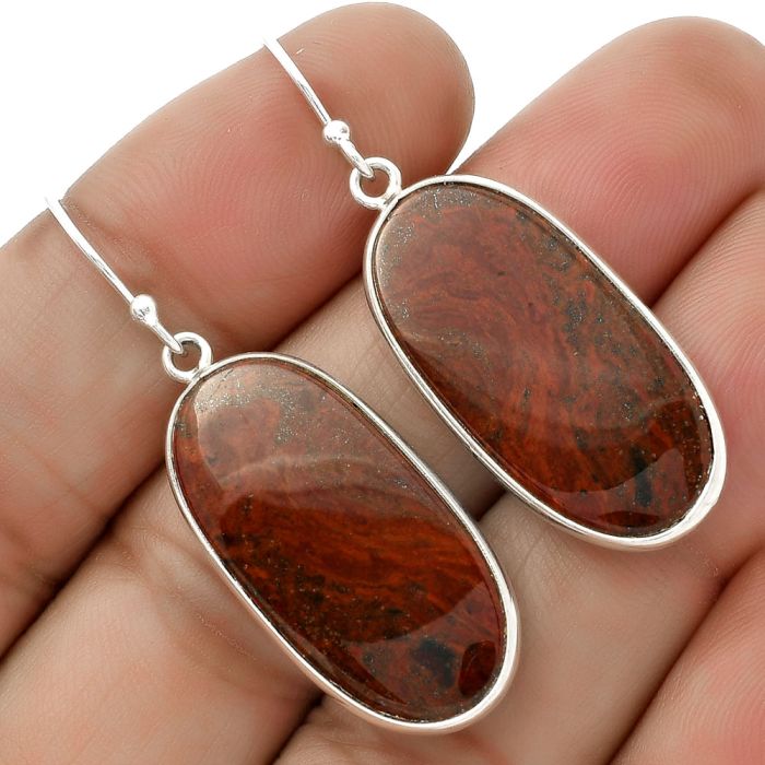 Natural Red Moss Agate Earrings SDE66381 E-1001, 14x27 mm