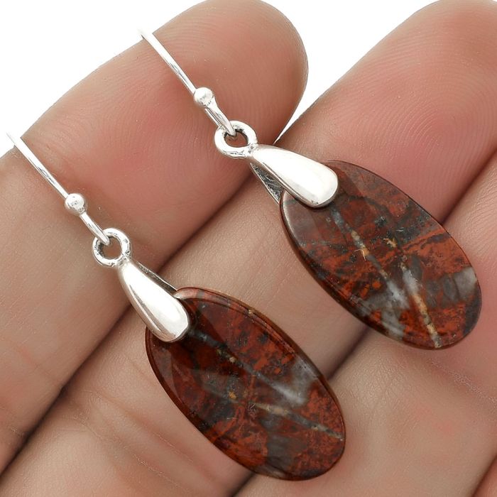 Natural Red Moss Agate Earrings SDE66426 E-1214, 11x21 mm