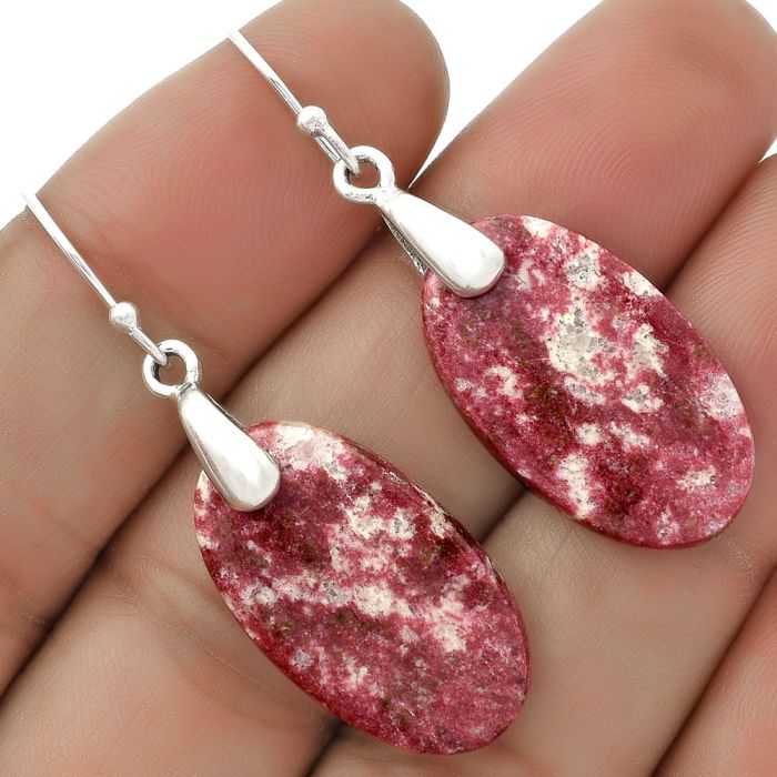 Natural Pink Thulite - Norway Earrings SDE66428 E-1214, 14x24 mm