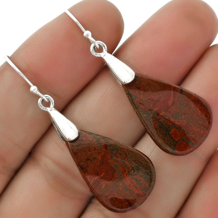 Natural Red Moss Agate Earrings SDE66435 E-1214, 15x25 mm