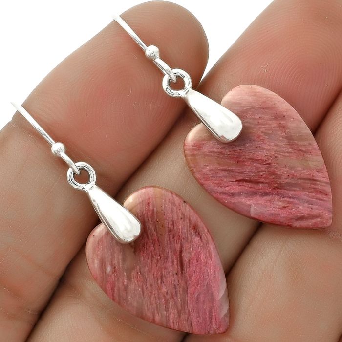 Valentine Gift Heart Natural Pink Tulip Quartz Earrings SDE66443 E-1214, 16x21 mm