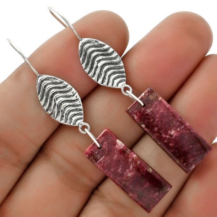 Natural Pink Thulite - Norway Earrings SDE66481 E-1203, 9x22 mm