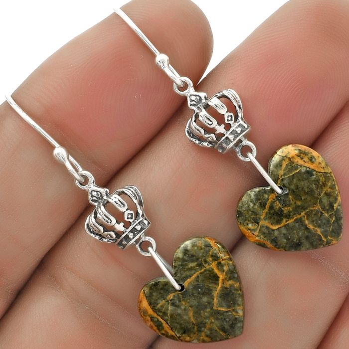 Valentine Gift Heart Moroccan Yellow Jacket Jasper Earrings SDE66520 E-1235, 14x14 mm