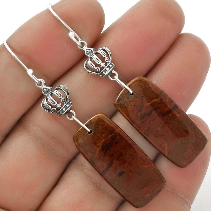 Natural Red Moss Agate Earrings SDE66523 E-1235, 12x27 mm