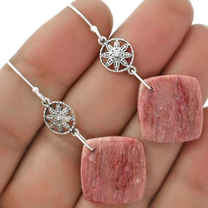 Natural Pink Tulip Quartz Earrings SDE66528 E-1235, 18x18 mm