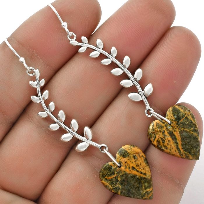 Valentine Gift Heart Moroccan Yellow Jacket Jasper Earrings SDE66547 E-1238, 15x17 mm