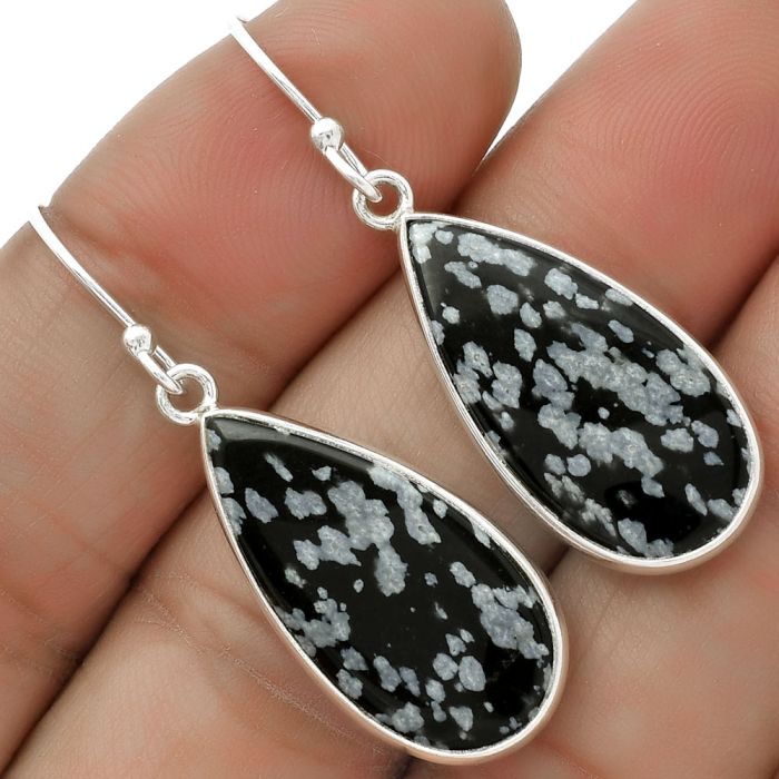Natural Snow Flake Obsidian Earrings SDE66631 E-1001, 12x24 mm