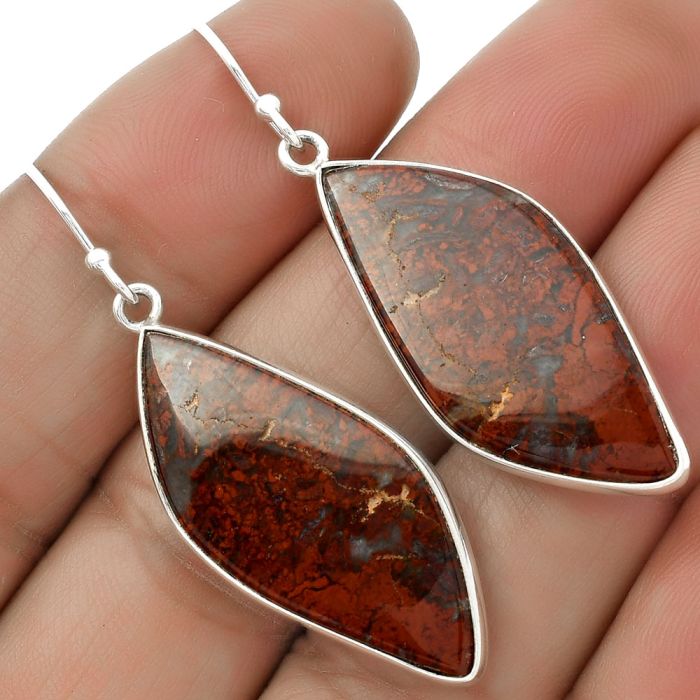 Natural Red Moss Agate Earrings SDE66659 E-1001, 14x32 mm