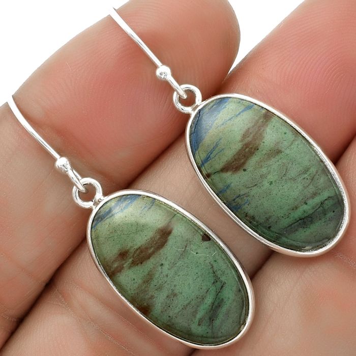 Natural Cyber Web Chrysocolla Stone Earrings SDE66676 E-1001, 12x21 mm