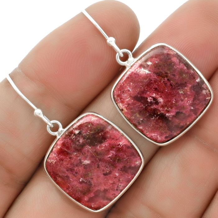 Natural Pink Thulite - Norway Earrings SDE66740 E-1001, 18x18 mm