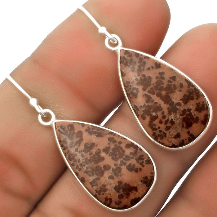 Natural Coffee Bean Jasper Earrings SDE66777 E-1001, 13x23 mm